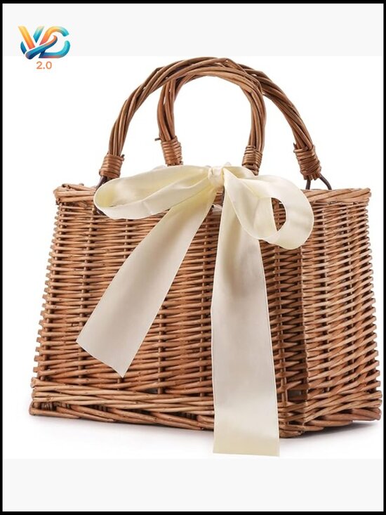 Handbags - Straw Beach Tote Bag Handwoven Wicker Clutch Summer Rattan Crochet Purse